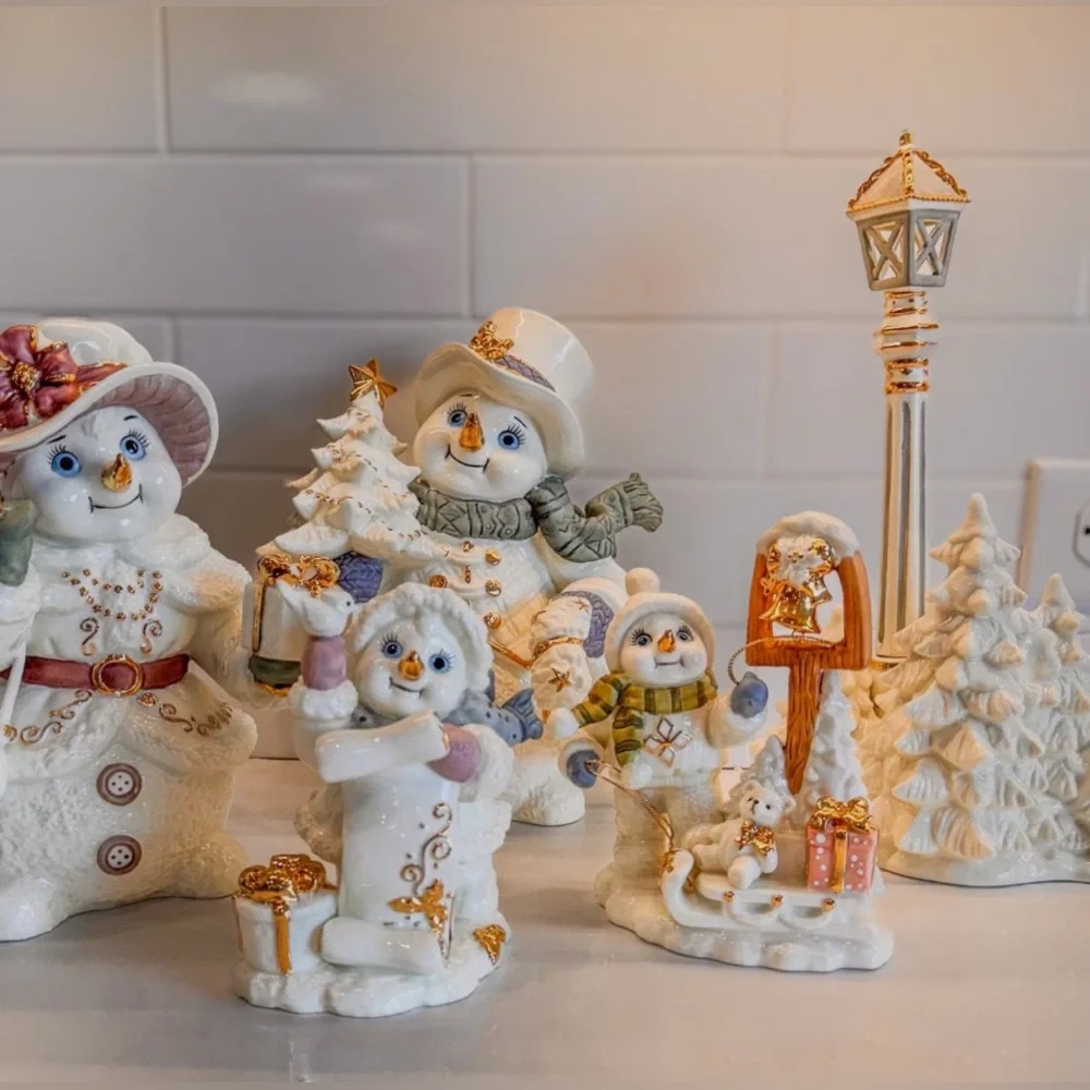 Grandeur Noel Porcelain Snowman Family Figurines Set 2001 Collector’s Edition